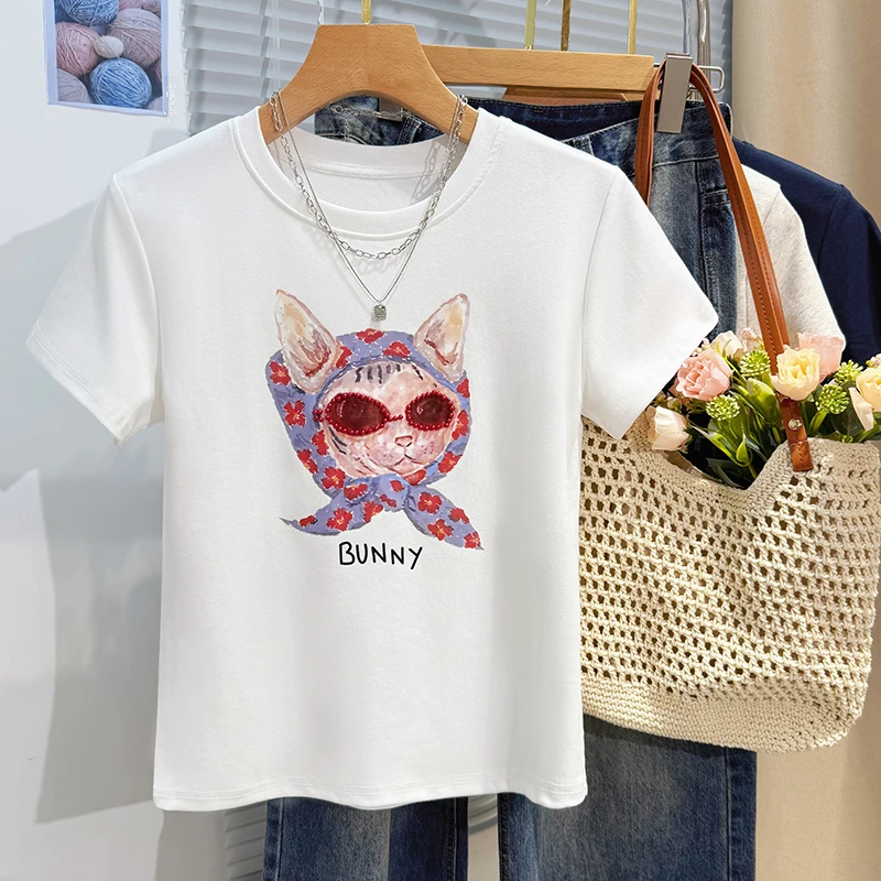 哺乳衣外出印花短袖t恤女夏季2025新款韩版休闲宽松圆领喂奶上衣