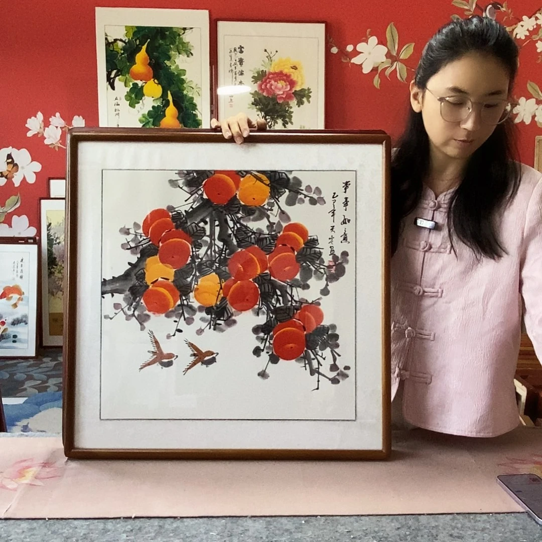 国画手写手绘国画作品带框包邮62✖️62