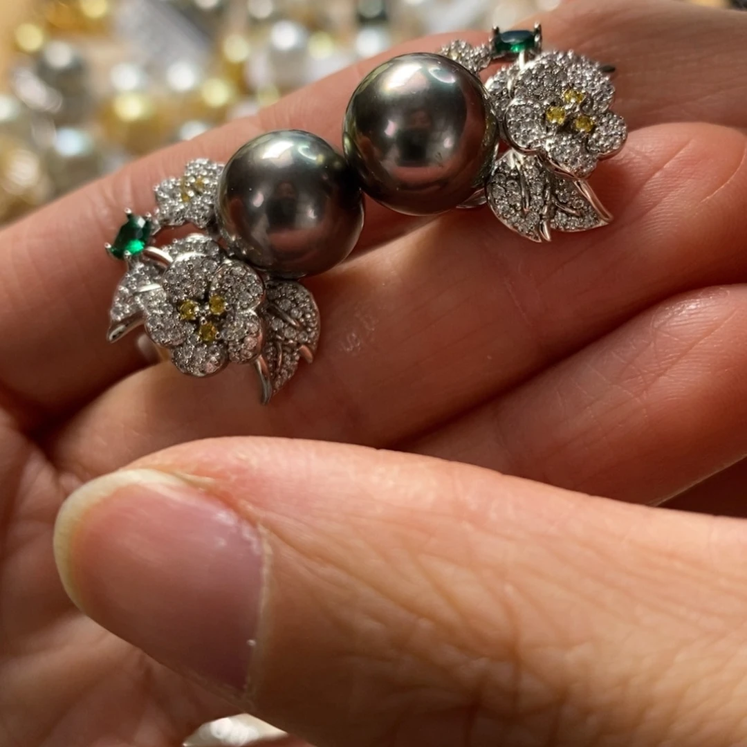 海水珍珠耳饰银S925镶嵌