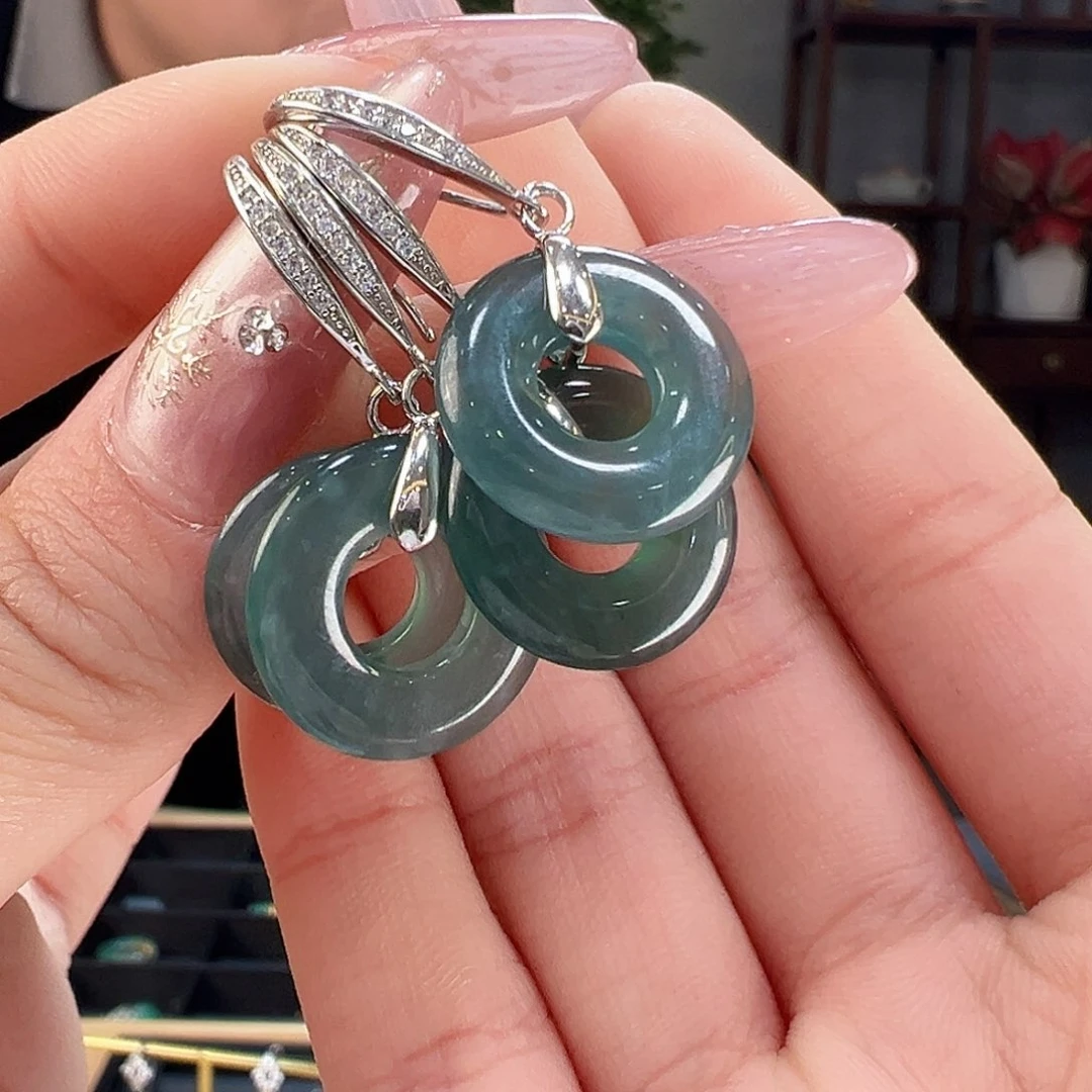 翡翠耳饰银S925镶嵌多样性发货一副