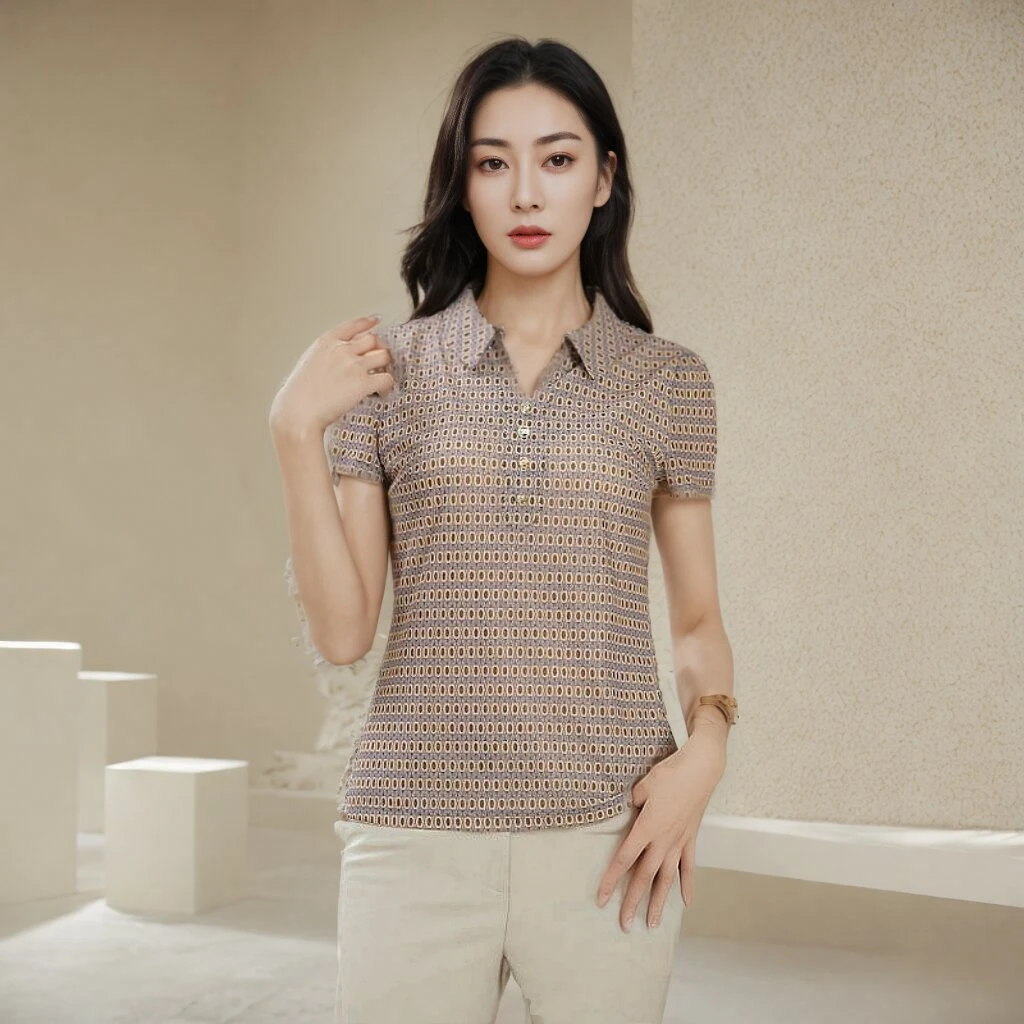 锦依罗台湾衬衫中老年妈妈装时尚夏季短袖修身上衣气质洋气休闲