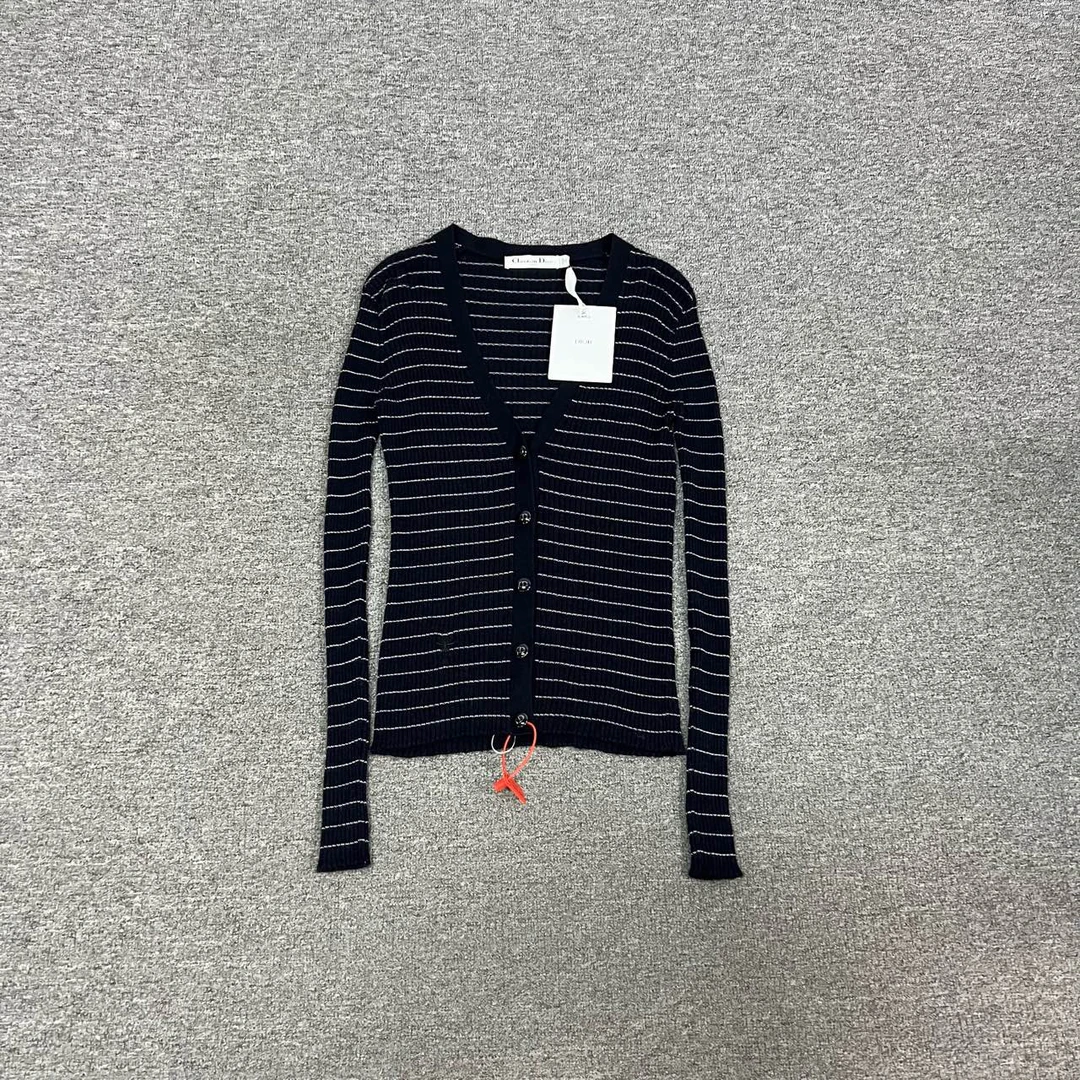 99新 DIOR/迪奥 藏青色 条纹 针织 开衫 小蜜蜂刺绣