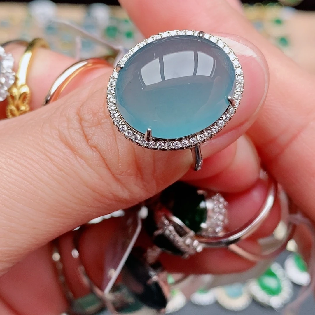 银S925镶嵌戒指翡翠辣**咩