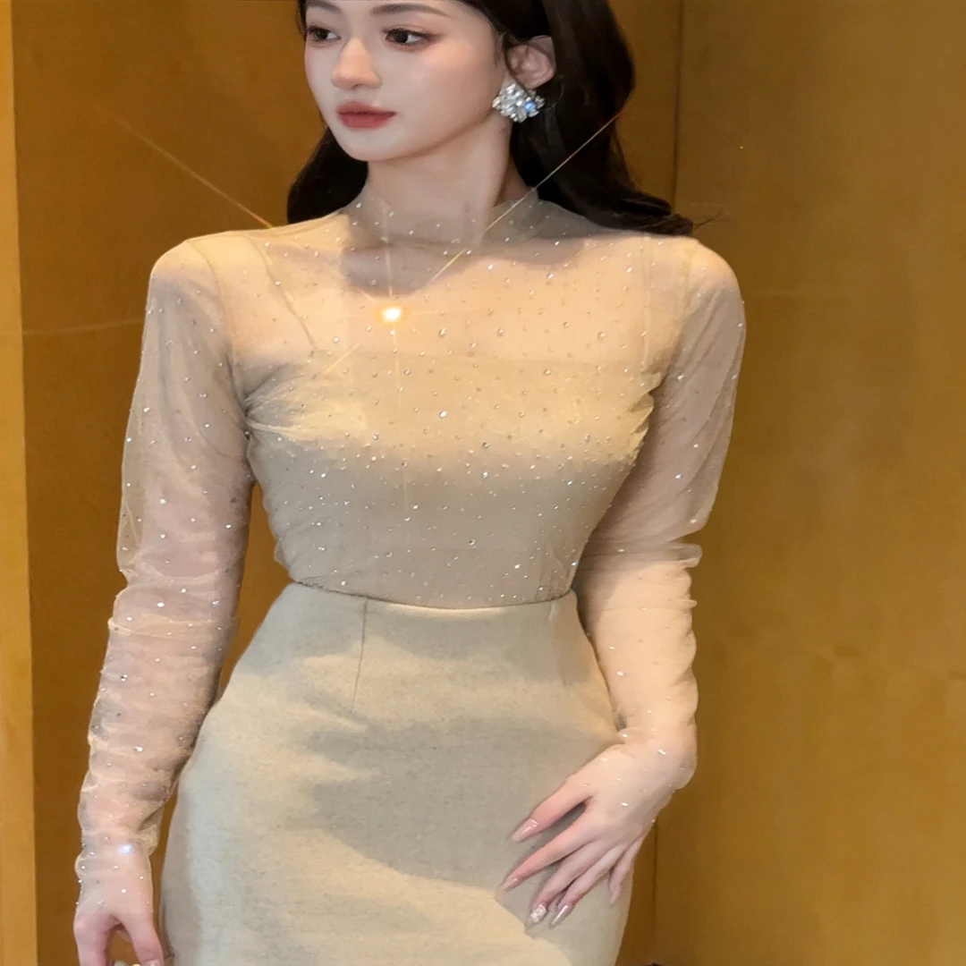 静宝儿满天星性感显瘦精致重工设计款打底上衣