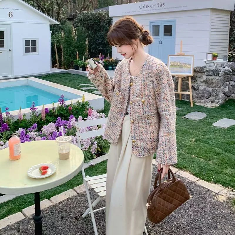 【彩虹糖】加绒加厚彩色小香风外套女秋季新款高级感名媛设计感上衣