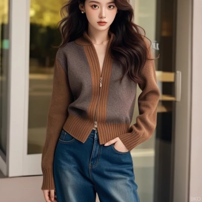 法式美拉德风毛衣外套女2025年秋冬新款高级感撞色减龄针织开衫