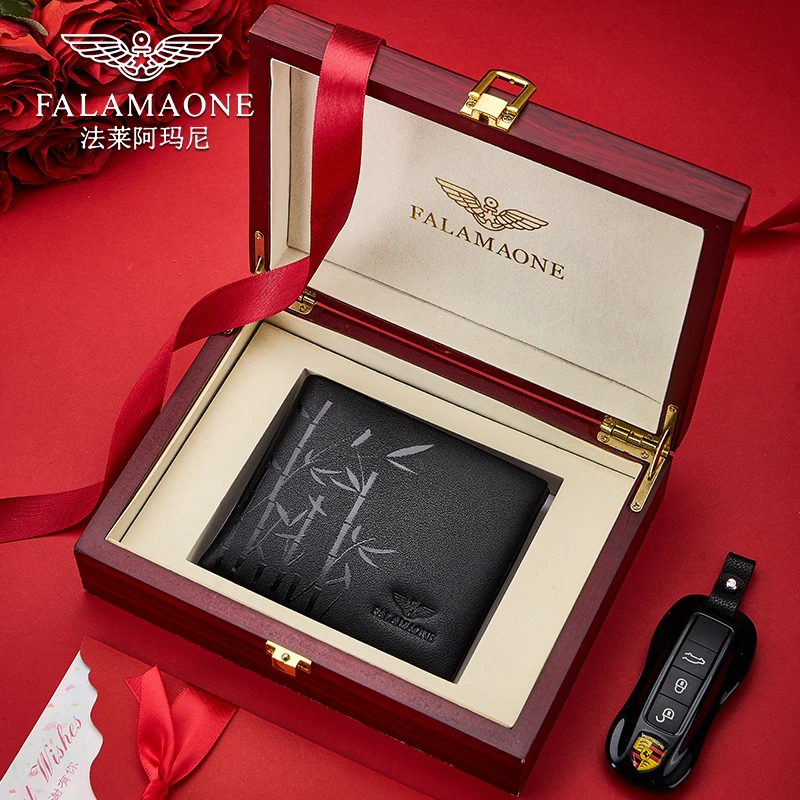 法莱阿玛尼 男士钱包男送男朋友生日礼物男友真牛皮爸爸钱夹短款