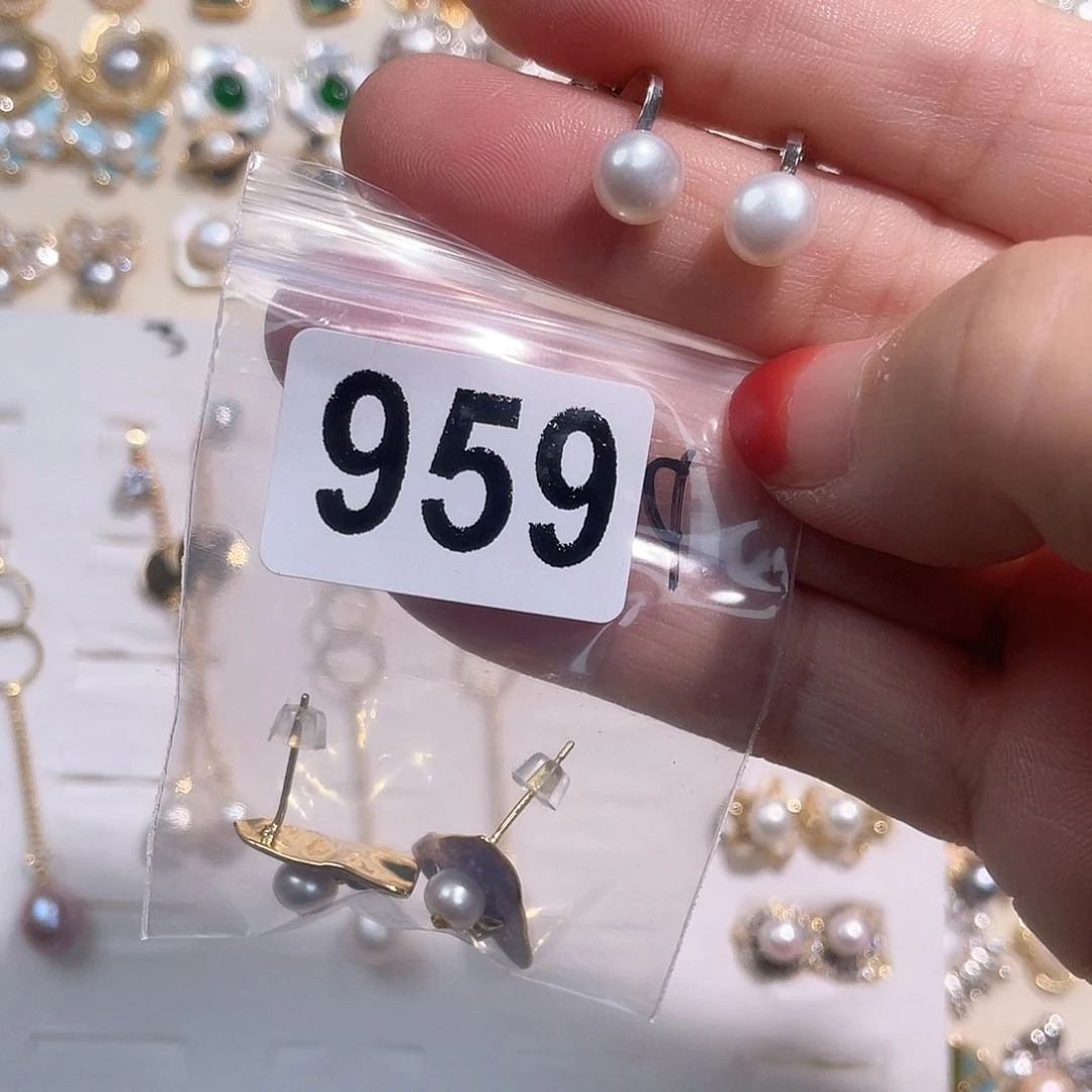 合金淡水珍珠耳饰P**m