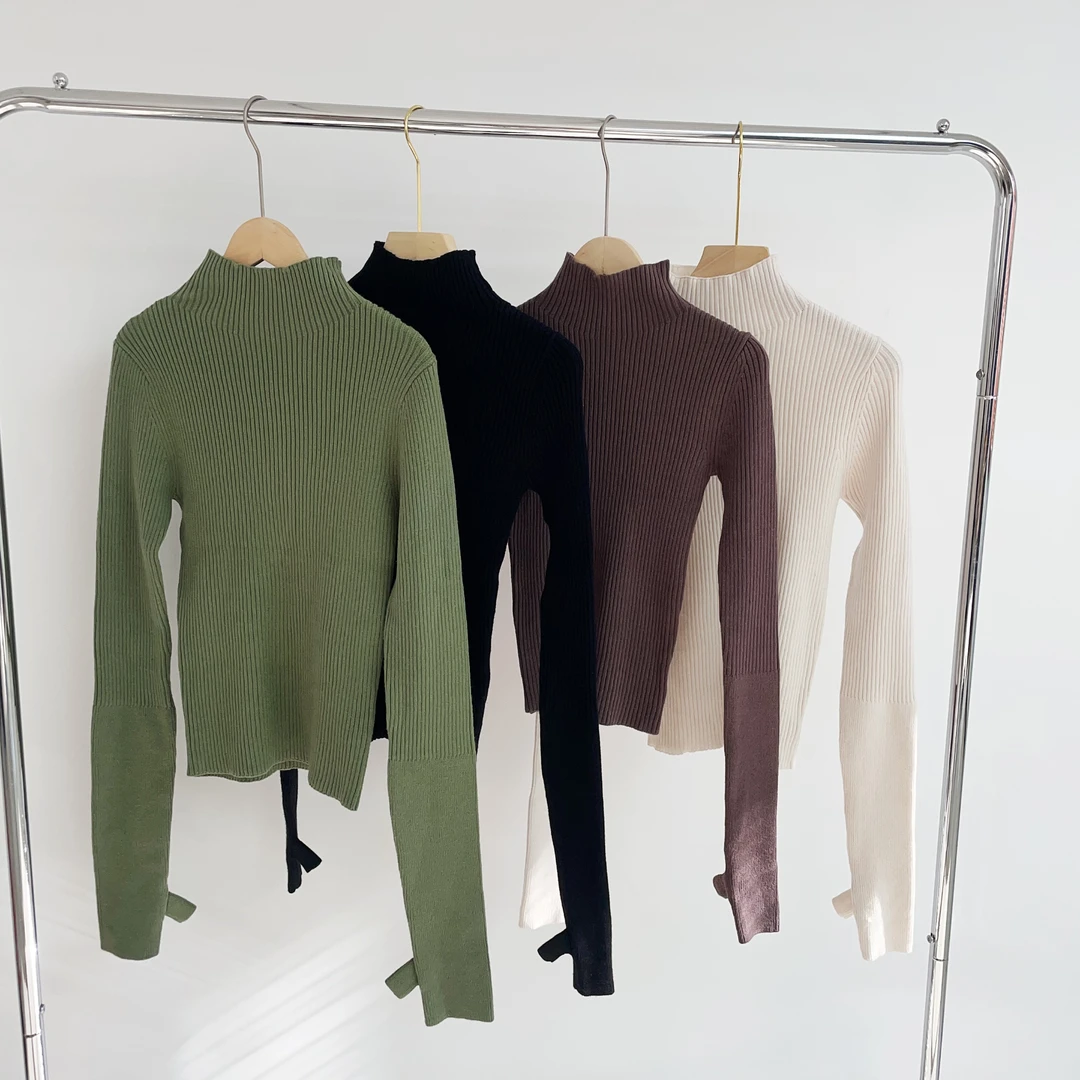 K121 带手套款坑条纹理弹力打底衫