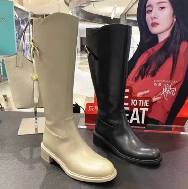 杨幂同款新款骑士乐章长筒靴加绒骑士靴EC326DG5