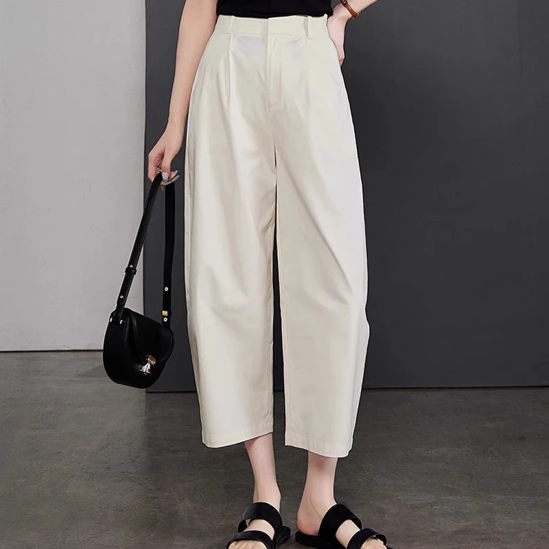 哥弟阿玛施正品白色2025百搭新款高腰显瘦宽松九分阔腿裤女款裤子