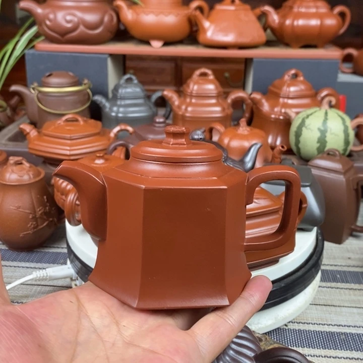 茶壶紫砂六方宫灯220cc原矿朱泥特价