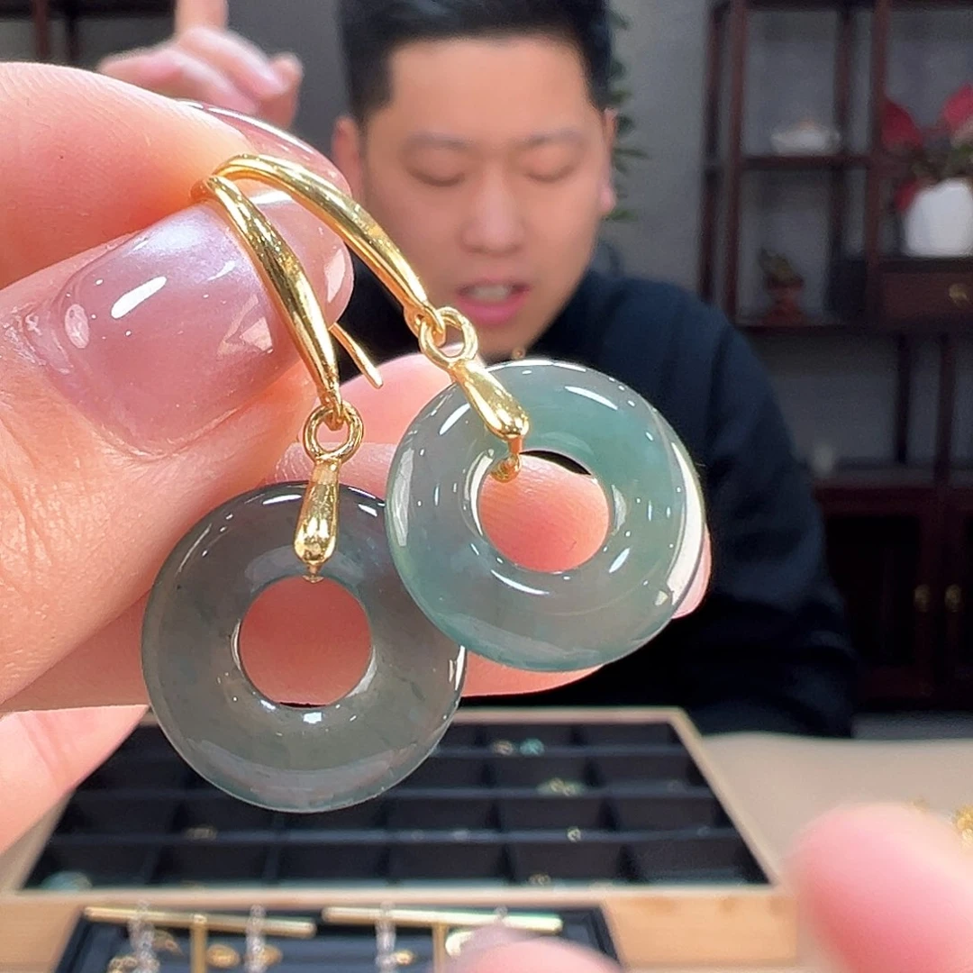 翡翠耳饰银S925镶嵌耳环30