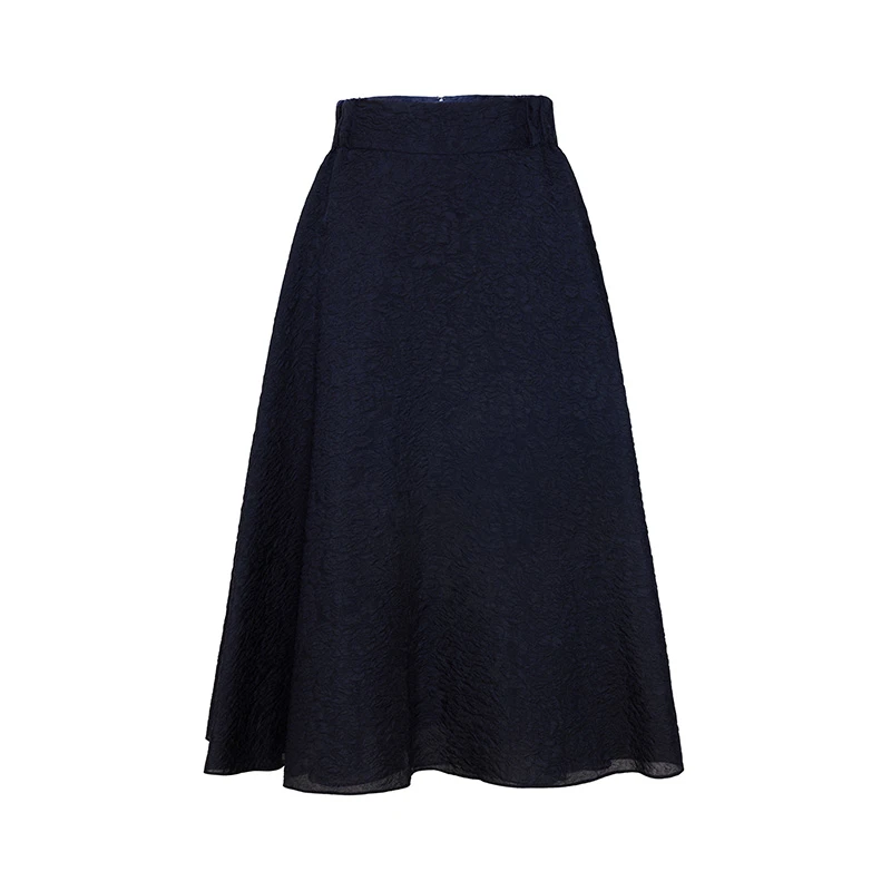 TRACYCHU黑色浮雕提花重工赫本大摆半裙显瘦气质百搭气质优雅洋气