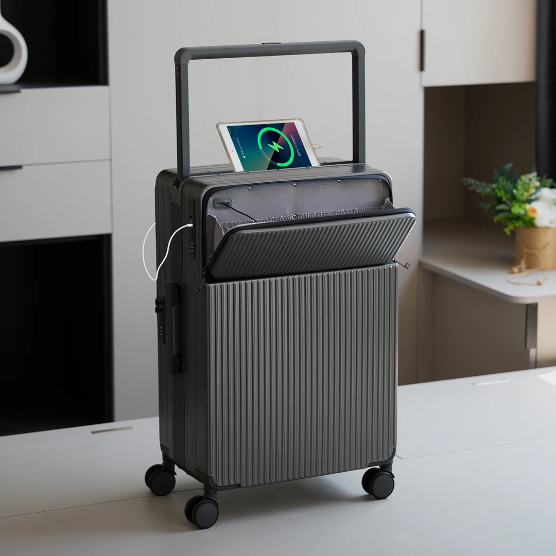 新款铝框前开口行李箱男大容量26寸旅行箱结实耐用女出差密码皮箱