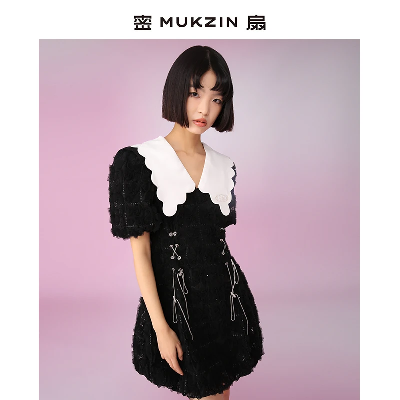 密扇富家千金立体花朵连衣裙赫本风M231D30013001