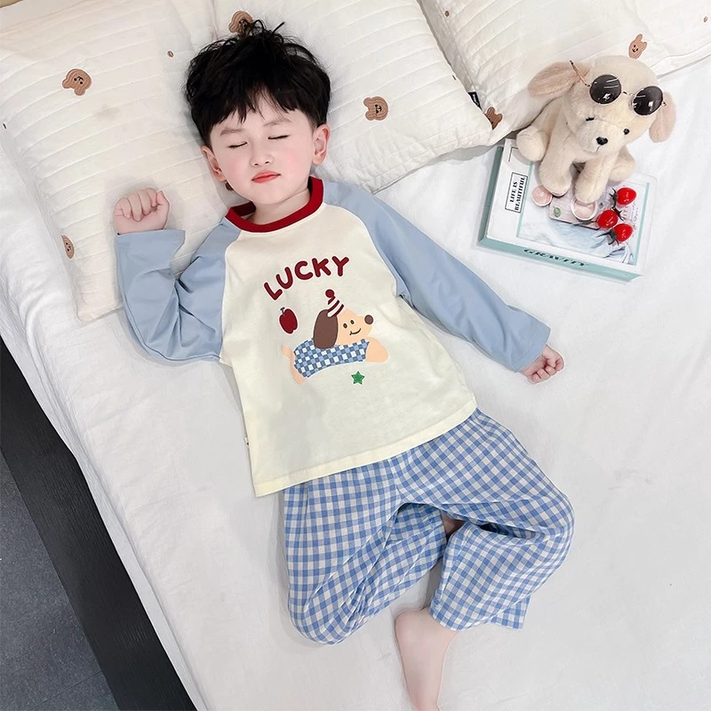 男童睡衣新款莫代尔女童秋衣秋裤春秋季儿童家居服男宝宝长袖套装