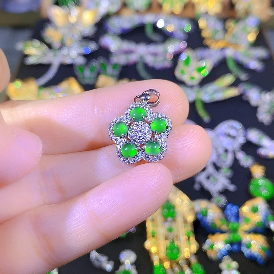 吊坠(不含链)银S925镶嵌翡翠