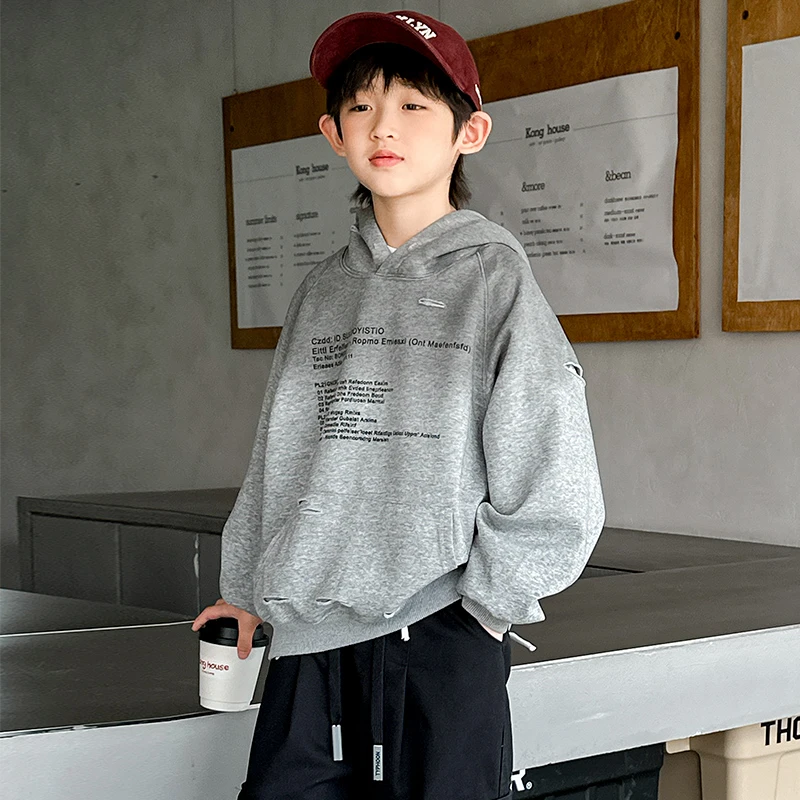 【媛老板】男童连帽卫衣春款2025新款中大童春秋休闲儿童上衣