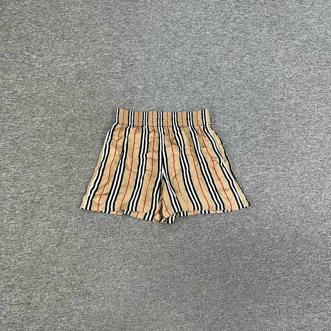 99新 BURBERRY/博柏利 经典条纹 桑蚕丝 松紧腰 短裤 uk8