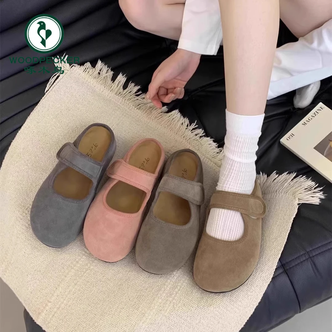 啄木鸟厚底勃肯鞋女包头半拖鞋女2025年新款春季一脚蹬玛丽珍单鞋