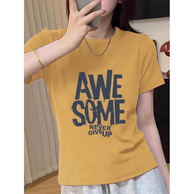 2025夏季新款黄色正肩纯棉短袖t恤女装ins时尚百搭洋气薄款上衣潮