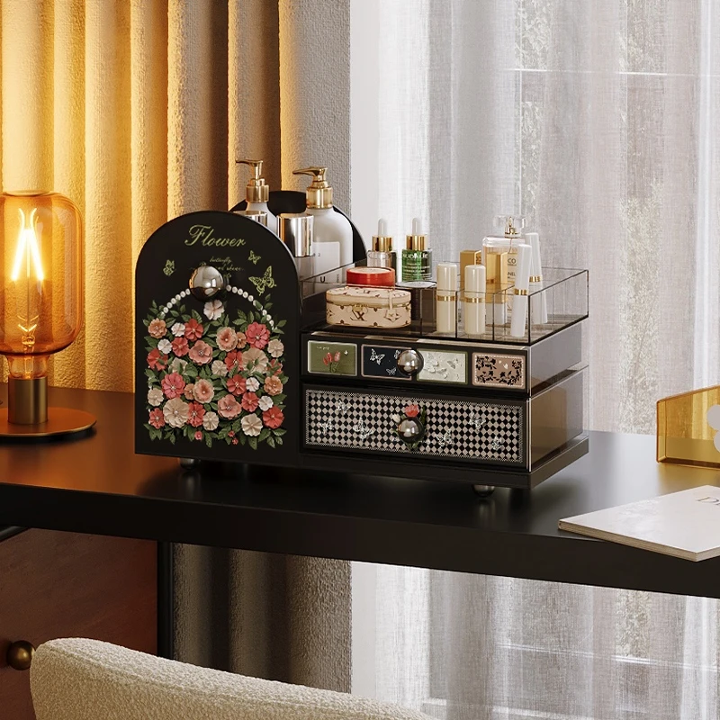 美世达化妆品收纳盒防尘桌面台面抽屉式高颜值梳妆台护肤品置物盒