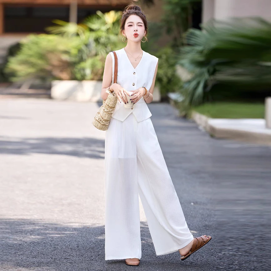 西装马甲套装女2025超火显瘦流行穿搭气质阔腿裤休闲两件套裤洋气