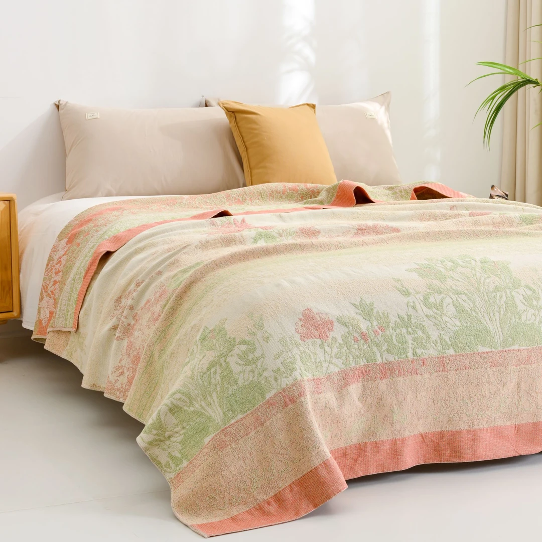 织野-橘粉色罗布麻纱布床盖200*230cm