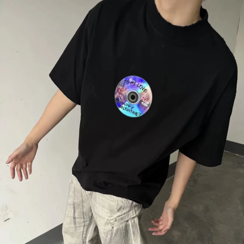 未使用 Balenciaga/巴黎世家 3316/黑色logo光盘短袖T恤/M码