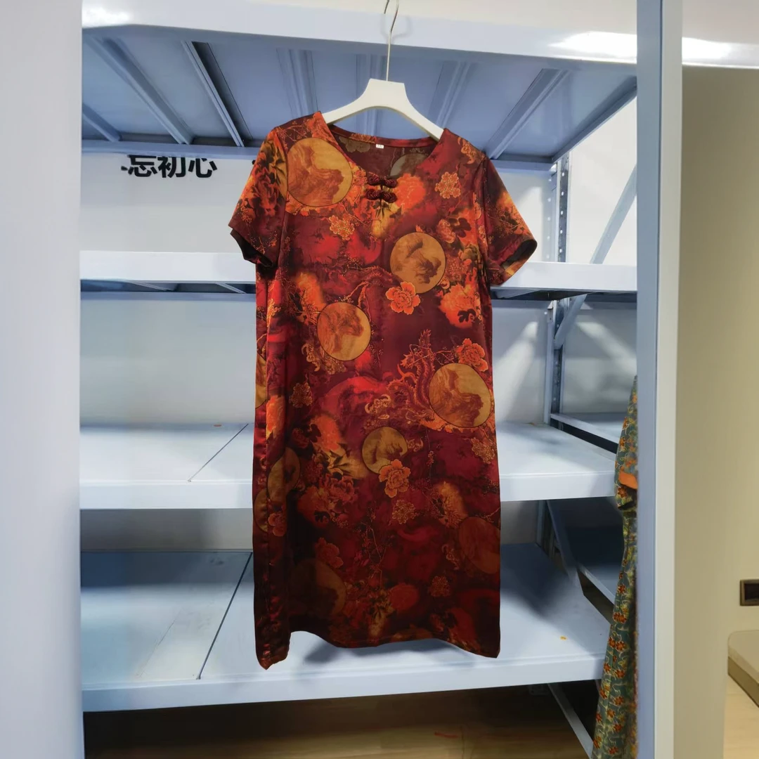 9664-夏季新款气质时尚女装旗袍改良版连衣裙显瘦休闲妈妈装（F仓）