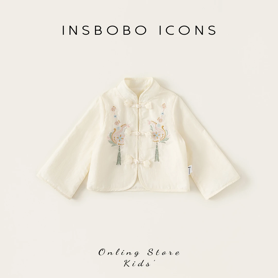 INSbobo儿童古风中国风上衣春秋新品新中式刺绣开衫外套QY540350
