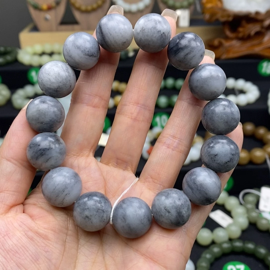 和田玉手链未镶嵌青花16mm