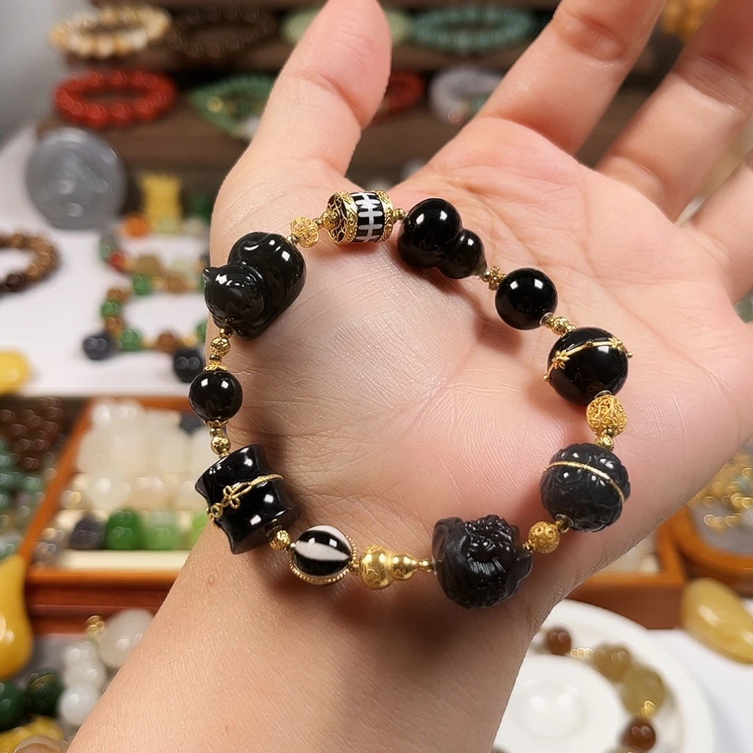 和田玉18K金镶嵌手链多宝手串