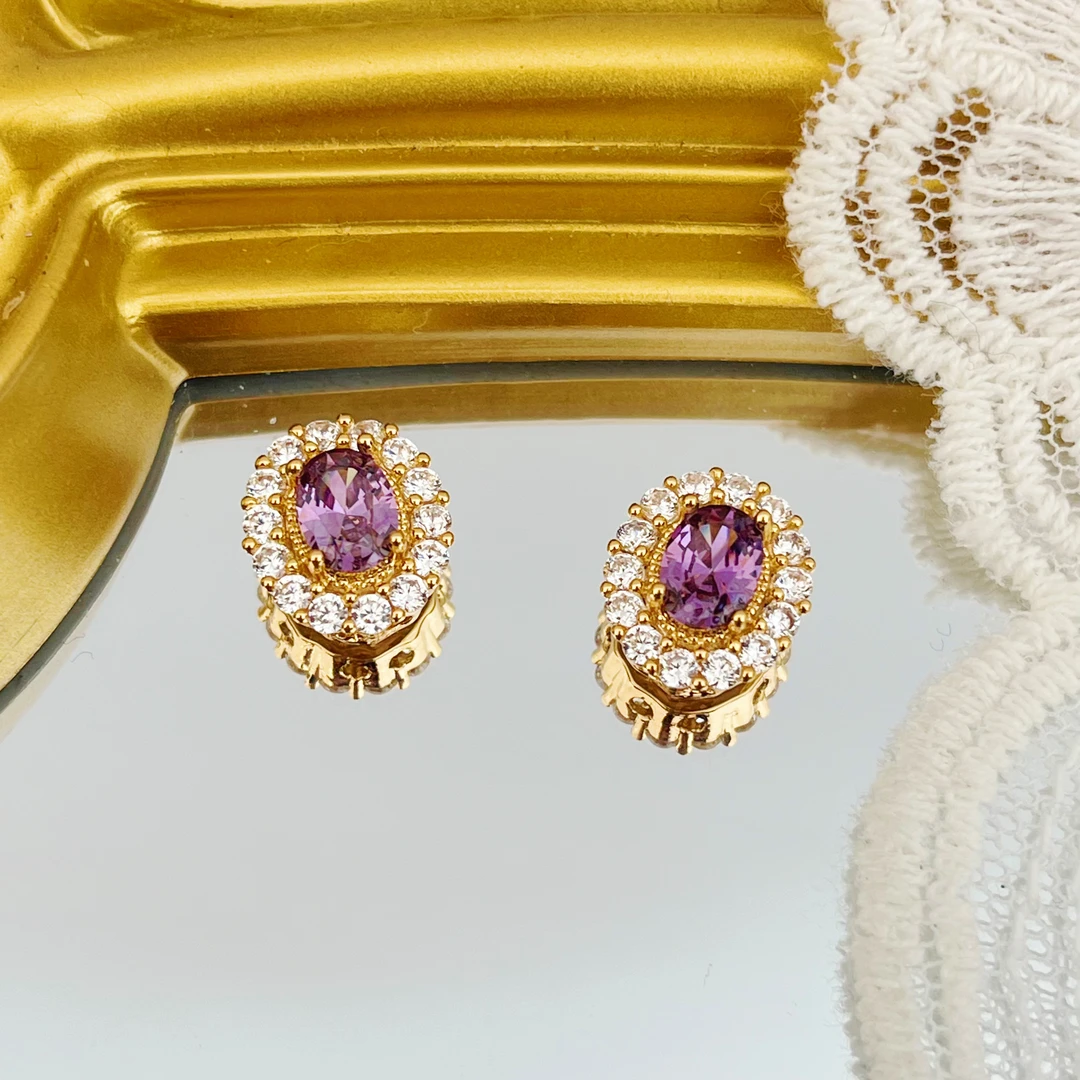 左夕M6668【2个金底贵族紫格拉芙通孔】铜镀金高保色DIY手作饰品