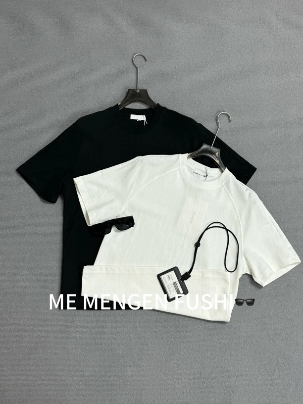MEFS/美式复古运动黑白圆领设计款T恤男女百搭