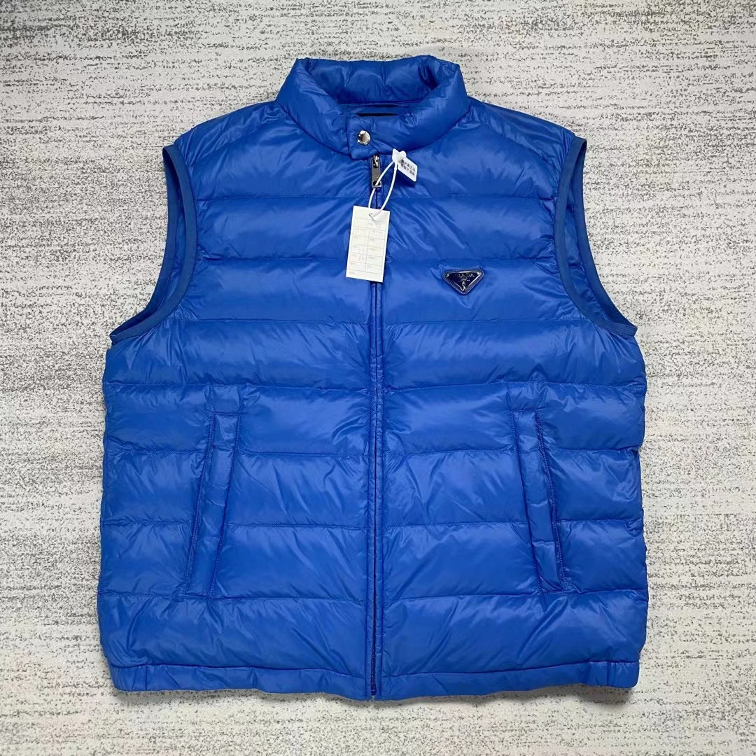 99新 Prada/普拉达 克莱因蓝色金属三角标马甲背心羽绒服 54