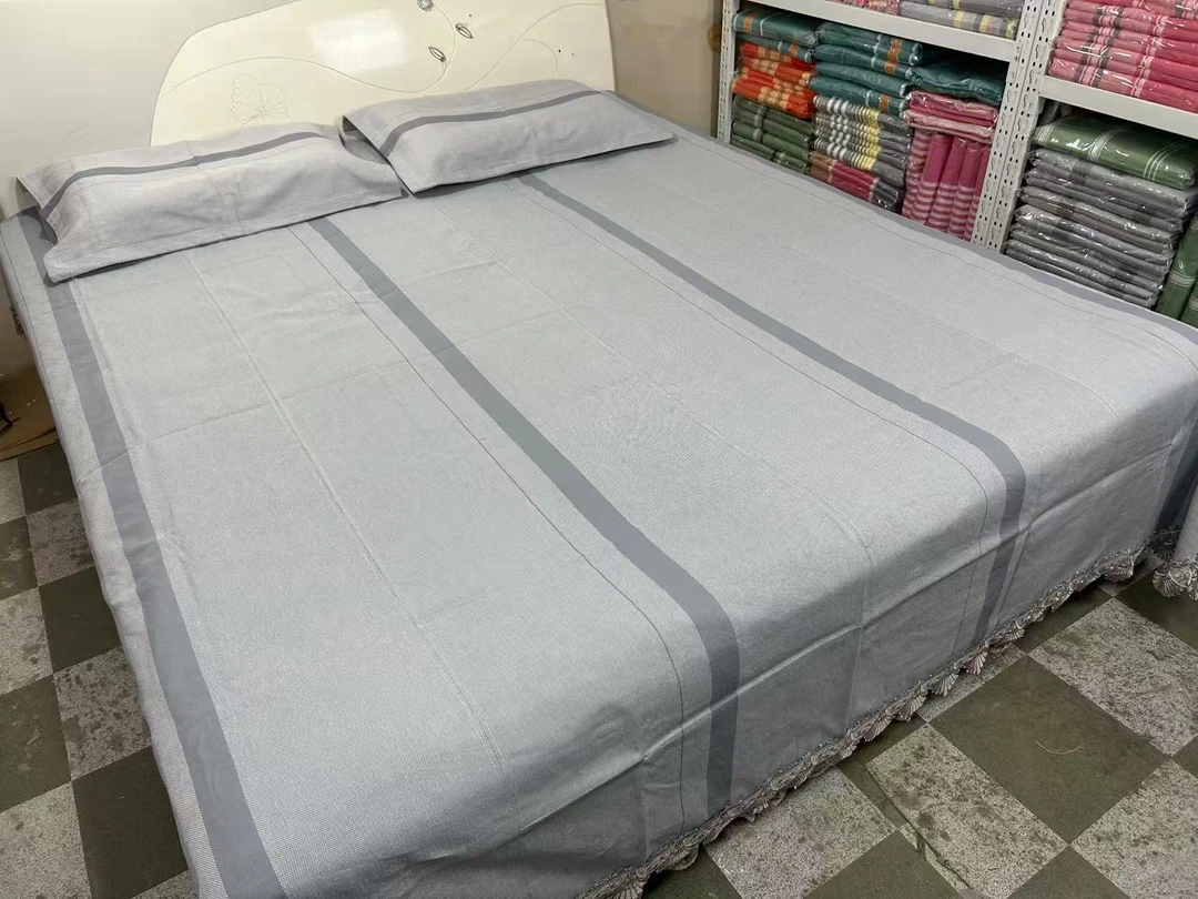 S030纯棉老粗布床单大床三件套，浅灰色条纹款1.5/1.8/2.0/床通用