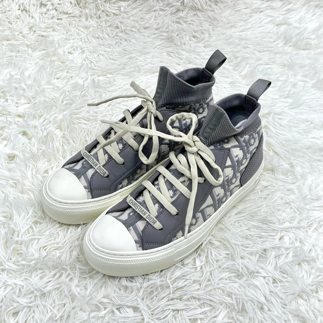 99新 DIOR/迪奥 灰白满印刺绣休闲鞋 37.5码 12492403