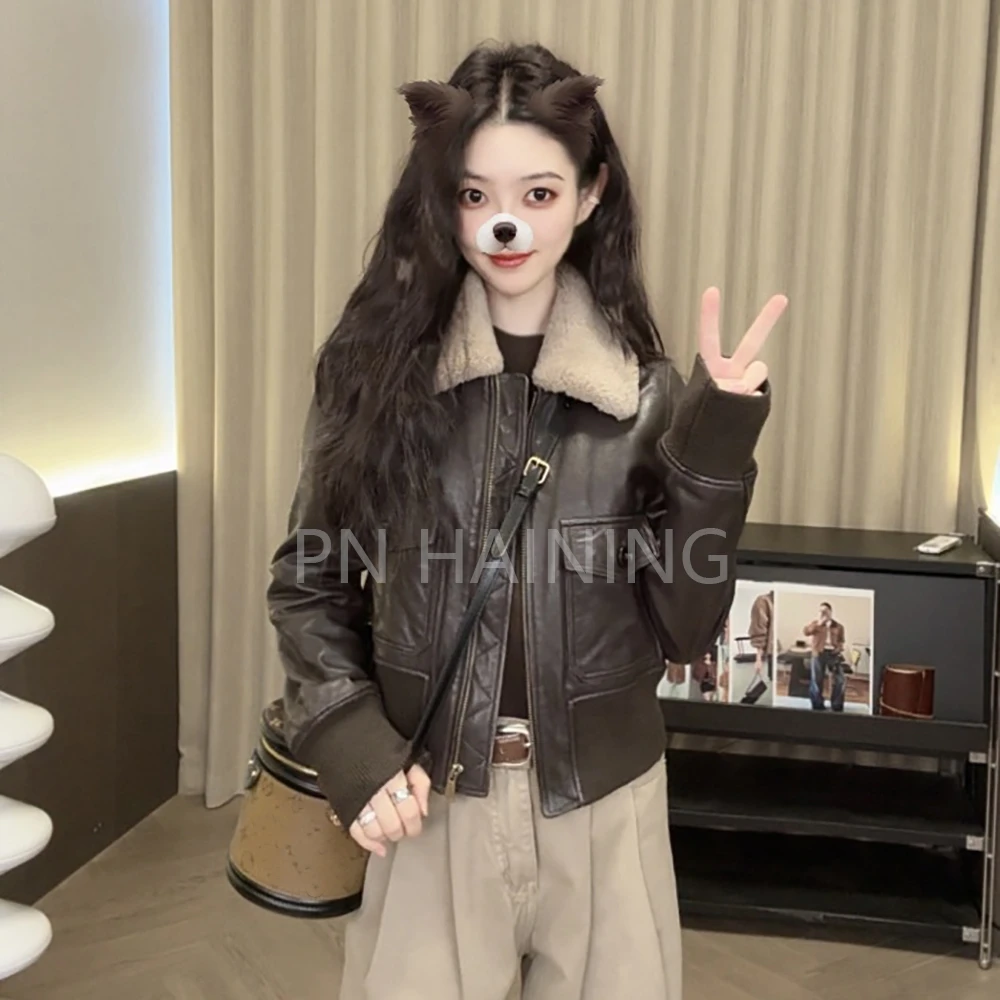 [邓邓]“明信片记忆” 真皮皮衣绵羊皮新款外套棉服 23283-04