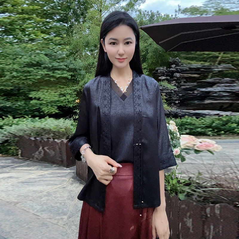 国风刺绣舒适七分袖百搭时尚气质优雅女士上衣WH0500429