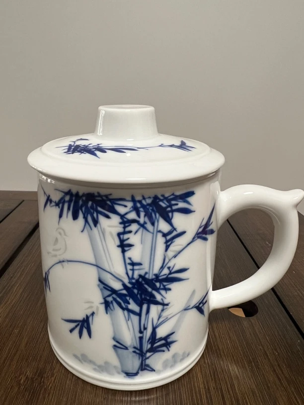 景德镇手绘竹报平安玲珑过滤大容量大号办公杯泡茶杯茶具家用陶瓷