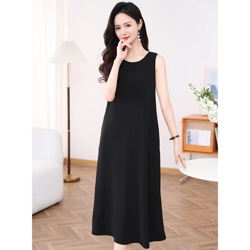 哥弟阿玛施正连衣裙女夏装2025新款桑蚕丝无袖吊带裙大码宽松裙子