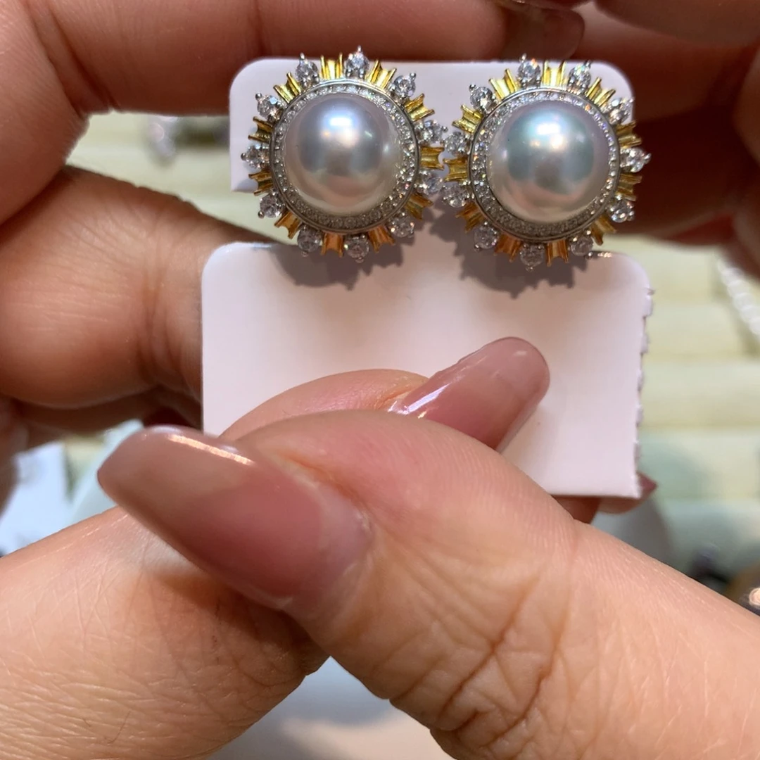 海水珍珠耳饰银S925镶嵌