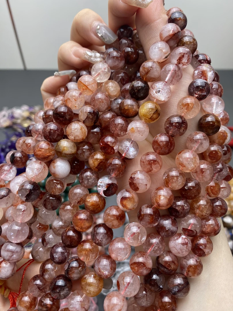 天然无优化高级牛血红红胶花圆珠diy手串项链半成品 约10mm 38cm