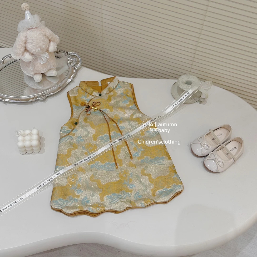 【泡芙baby】童装2025年新中式高级拜年服旗袍裙夹棉马甲姐弟装