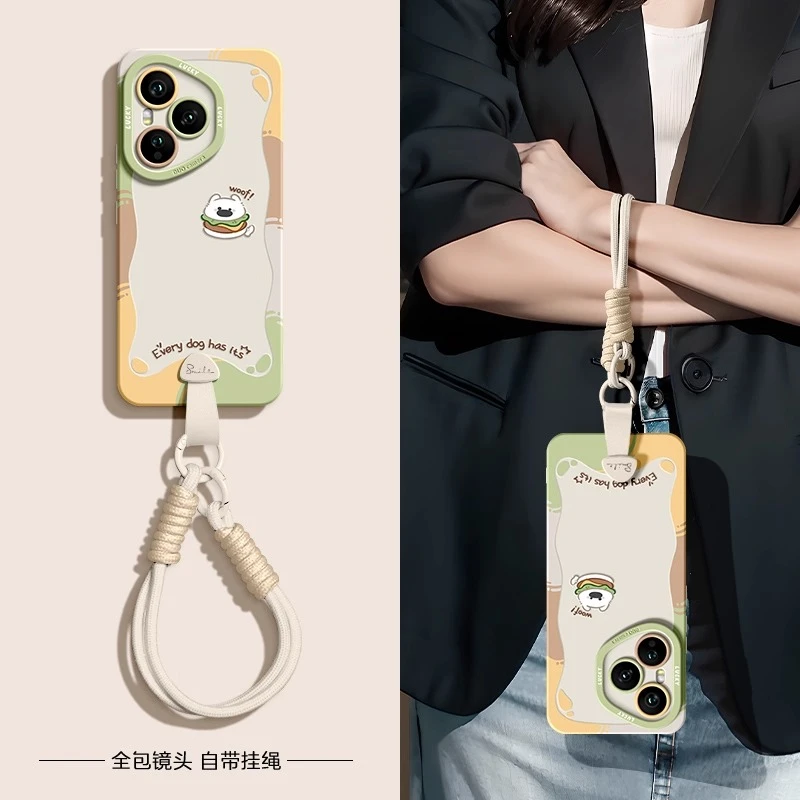 彩镜汉堡小狗适用荣耀400pro手机壳挂绳款华为nova14pro可爱卡通