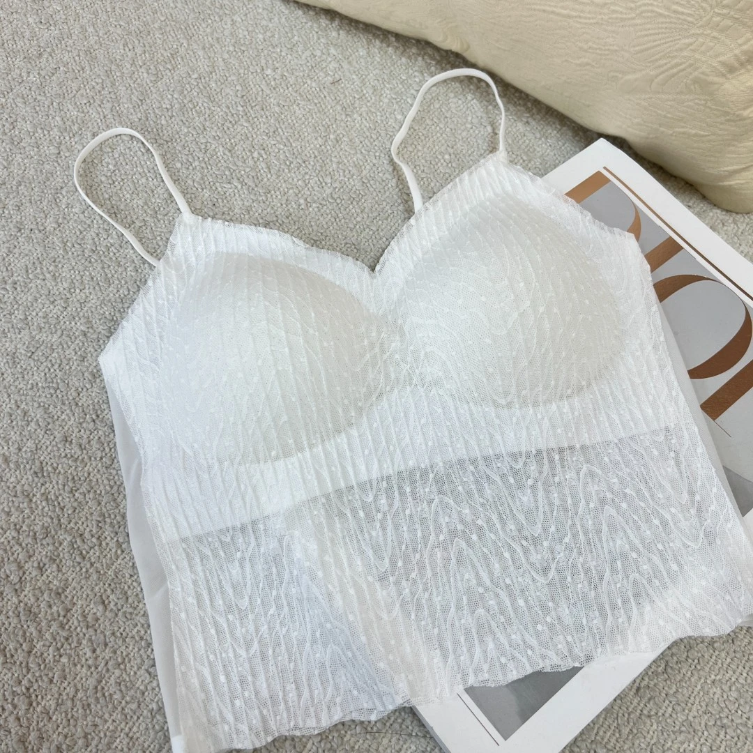 【卡娜迪】夏季法式薄款蕾丝美背百搭无痕一体式女背心打底K0358