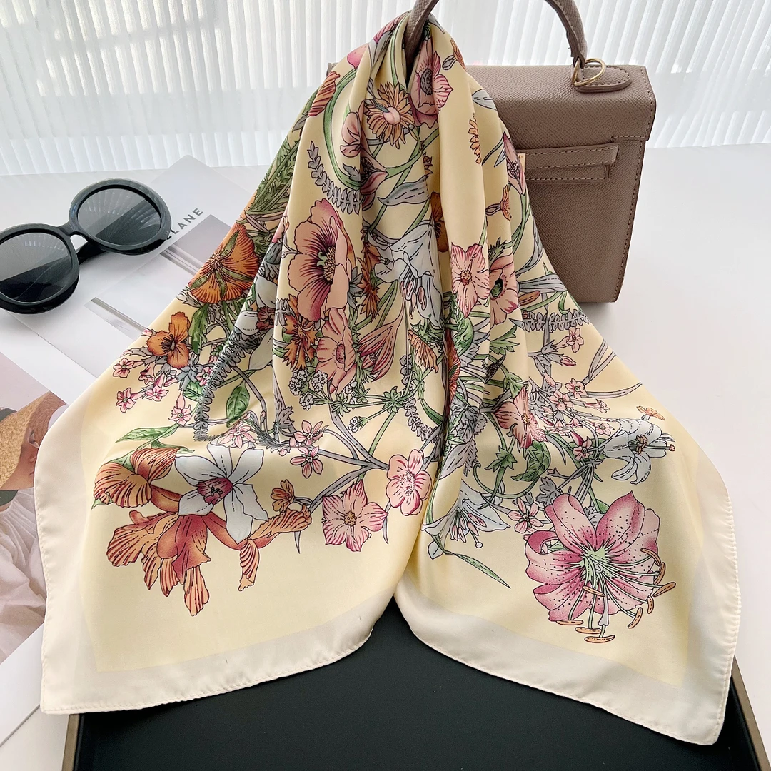 英国CospKosp 春秋新款花卉小方巾丝巾女百搭护颈领巾高级感围脖