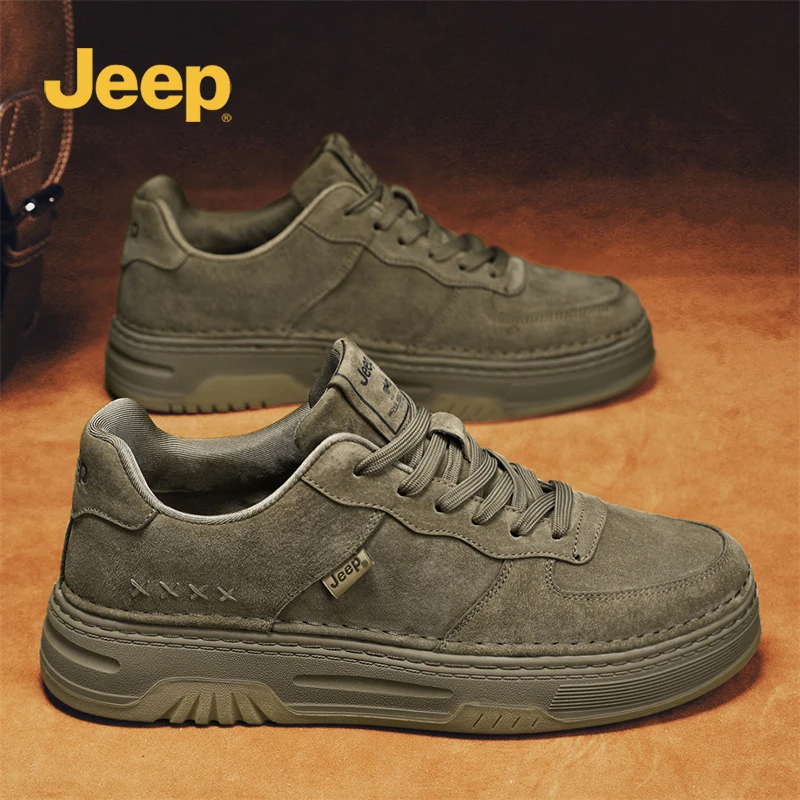 jeep吉普男鞋2025新款春秋季百搭潮流复古男士休闲鞋真皮运动板鞋